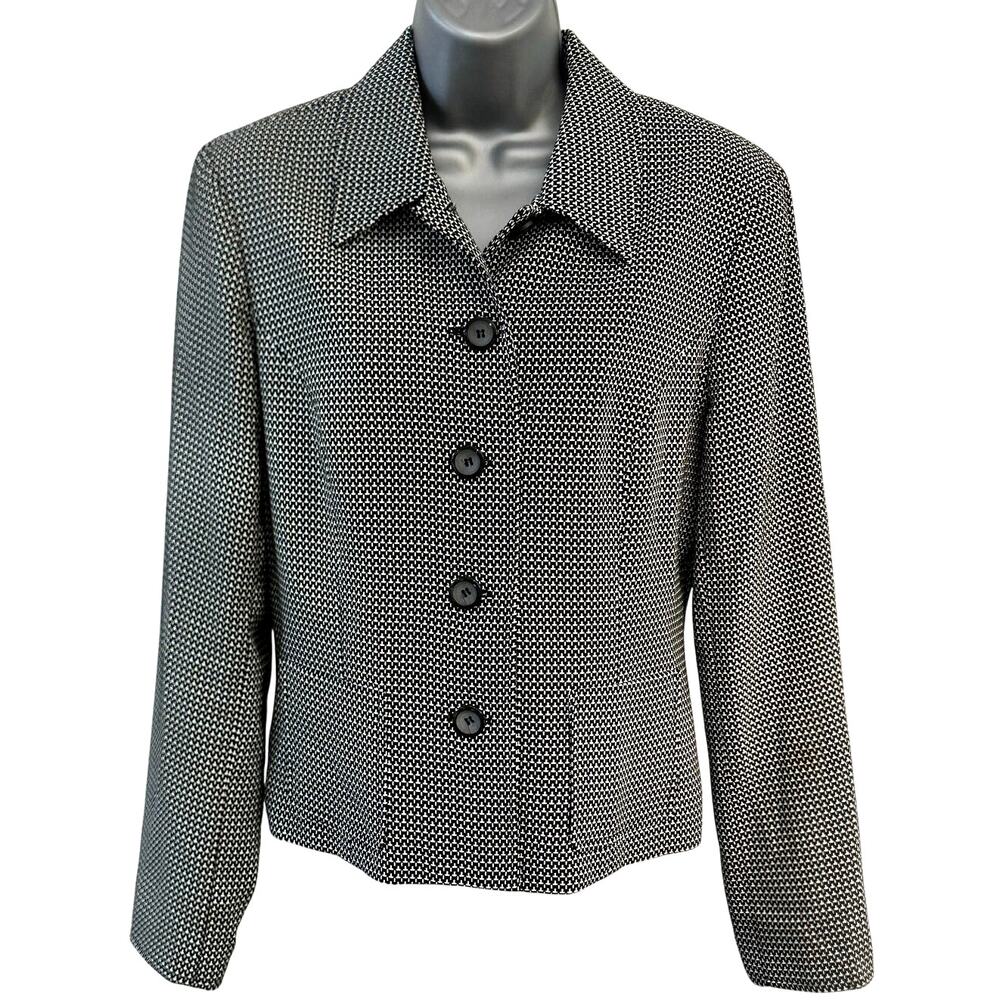 Sharon Young Houndstooth Check Black & White Womans Blazer Sz 10 USA VG